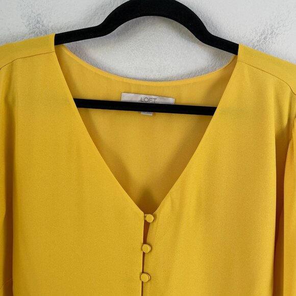 Loft Plus Size 20 Button Front Yellow Blouse Long Sleeve V Neck Shirt Top - Picture 8 of 9